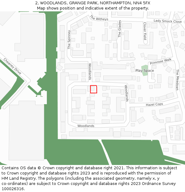 2, WOODLANDS, GRANGE PARK, NORTHAMPTON, NN4 5FX: Location map and indicative extent of plot