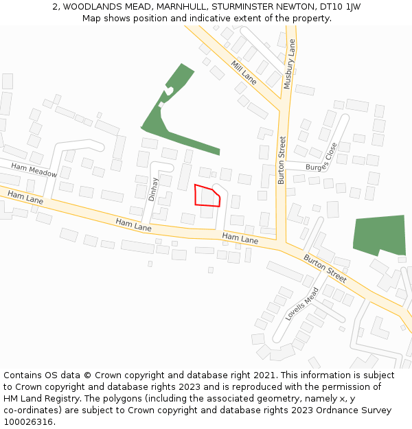 2, WOODLANDS MEAD, MARNHULL, STURMINSTER NEWTON, DT10 1JW: Location map and indicative extent of plot