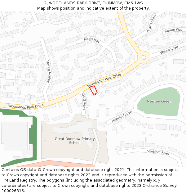 2, WOODLANDS PARK DRIVE, DUNMOW, CM6 1WS: Location map and indicative extent of plot