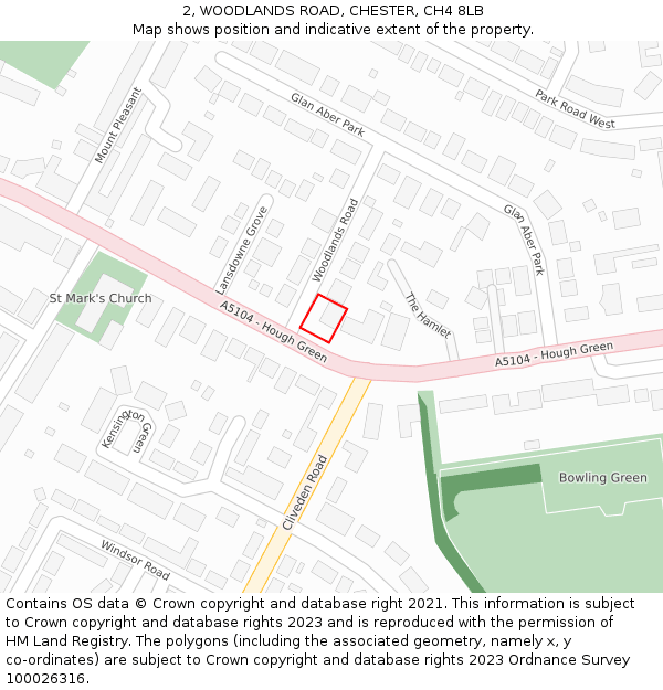 2, WOODLANDS ROAD, CHESTER, CH4 8LB: Location map and indicative extent of plot