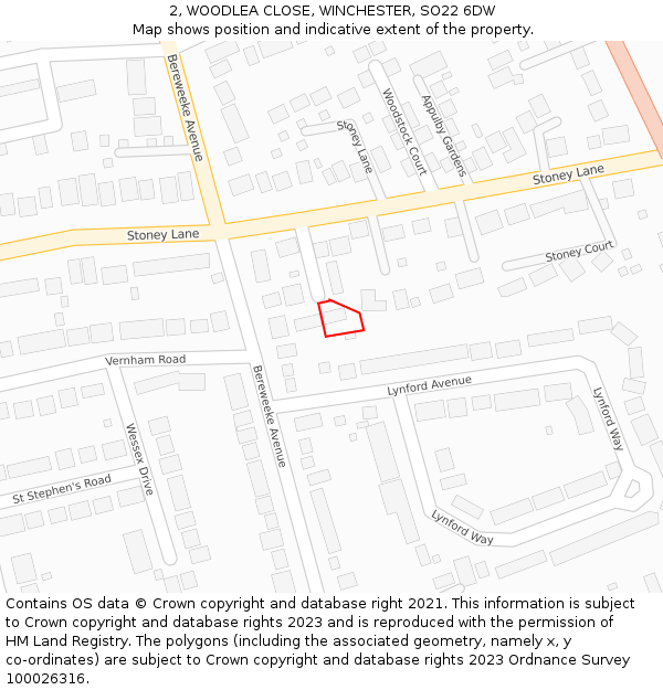 2, WOODLEA CLOSE, WINCHESTER, SO22 6DW: Location map and indicative extent of plot