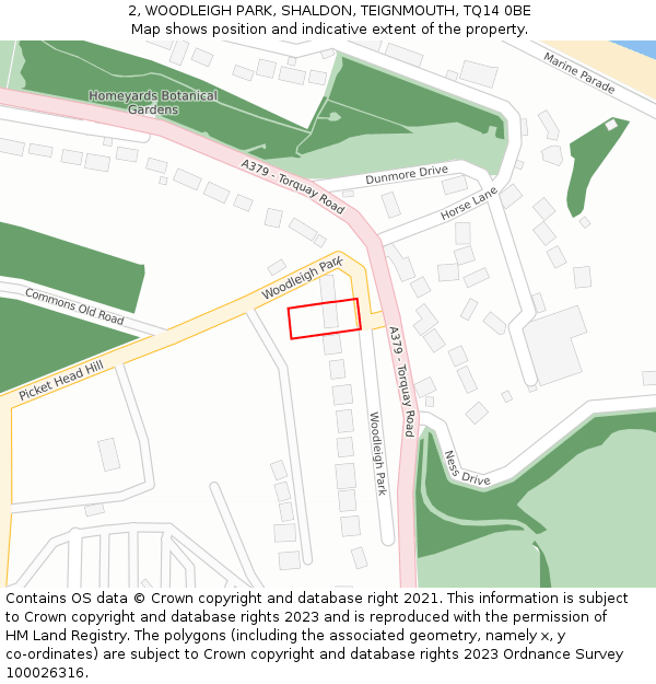 2, WOODLEIGH PARK, SHALDON, TEIGNMOUTH, TQ14 0BE: Location map and indicative extent of plot