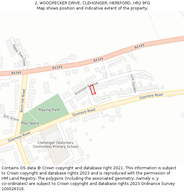 2, WOODPECKER DRIVE, CLEHONGER, HEREFORD, HR2 9FG: Location map and indicative extent of plot