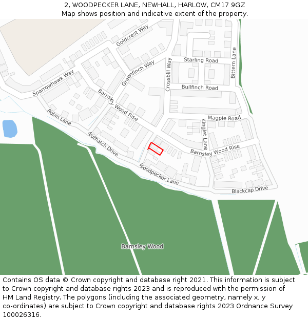 2, WOODPECKER LANE, NEWHALL, HARLOW, CM17 9GZ: Location map and indicative extent of plot