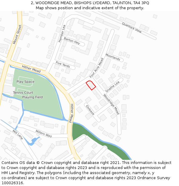 2, WOODRIDGE MEAD, BISHOPS LYDEARD, TAUNTON, TA4 3PQ: Location map and indicative extent of plot