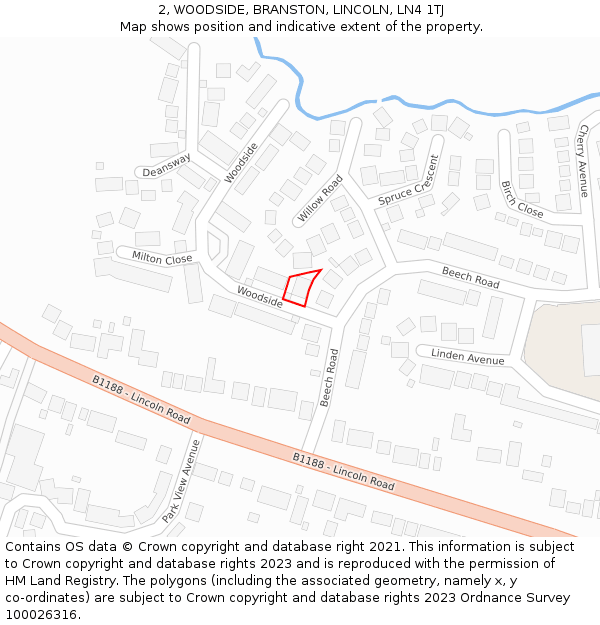 2, WOODSIDE, BRANSTON, LINCOLN, LN4 1TJ: Location map and indicative extent of plot