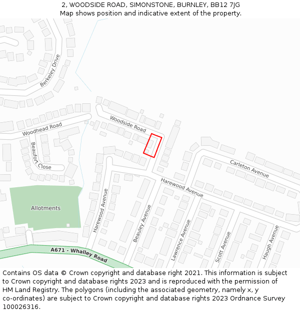 2, WOODSIDE ROAD, SIMONSTONE, BURNLEY, BB12 7JG: Location map and indicative extent of plot