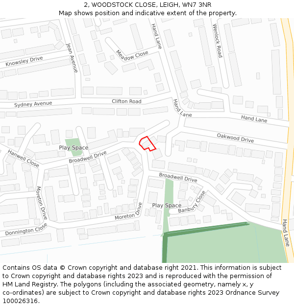 2, WOODSTOCK CLOSE, LEIGH, WN7 3NR: Location map and indicative extent of plot