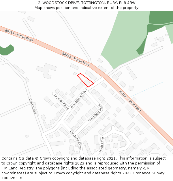 2, WOODSTOCK DRIVE, TOTTINGTON, BURY, BL8 4BW: Location map and indicative extent of plot