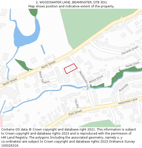 2, WOODSWATER LANE, BEAMINSTER, DT8 3DU: Location map and indicative extent of plot
