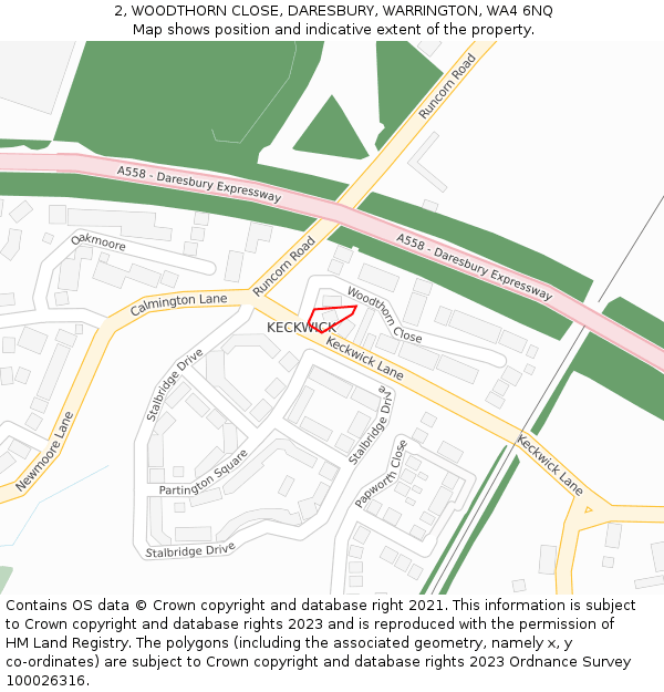 2, WOODTHORN CLOSE, DARESBURY, WARRINGTON, WA4 6NQ: Location map and indicative extent of plot