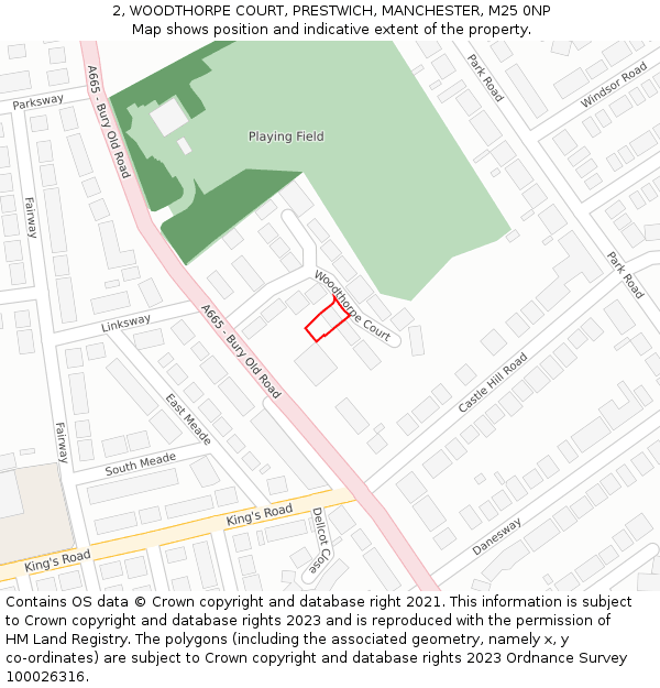 2, WOODTHORPE COURT, PRESTWICH, MANCHESTER, M25 0NP: Location map and indicative extent of plot