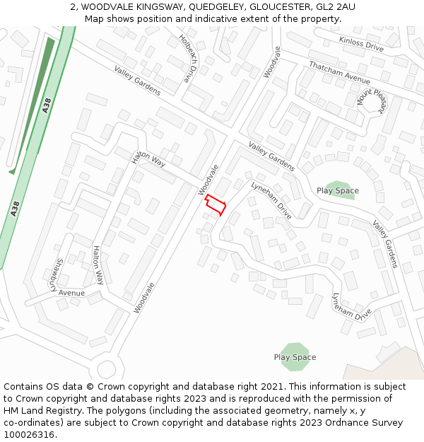2, WOODVALE KINGSWAY, QUEDGELEY, GLOUCESTER, GL2 2AU: Location map and indicative extent of plot