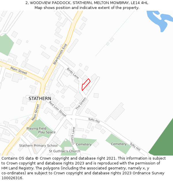 2, WOODVIEW PADDOCK, STATHERN, MELTON MOWBRAY, LE14 4HL: Location map and indicative extent of plot