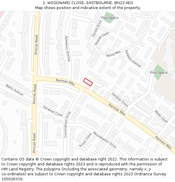 2, WOODWARD CLOSE, EASTBOURNE, BN23 6EG: Location map and indicative extent of plot