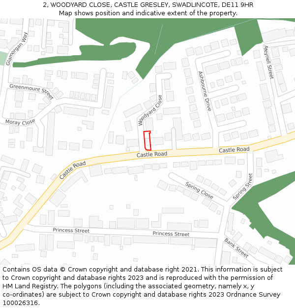 2, WOODYARD CLOSE, CASTLE GRESLEY, SWADLINCOTE, DE11 9HR: Location map and indicative extent of plot