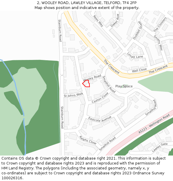 2, WOOLEY ROAD, LAWLEY VILLAGE, TELFORD, TF4 2FP: Location map and indicative extent of plot