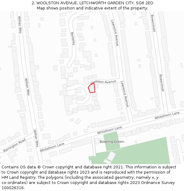 2, WOOLSTON AVENUE, LETCHWORTH GARDEN CITY, SG6 2ED: Location map and indicative extent of plot