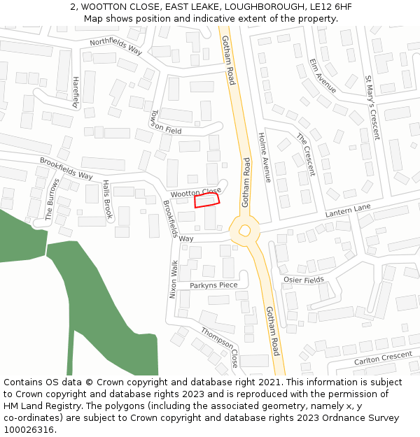 2, WOOTTON CLOSE, EAST LEAKE, LOUGHBOROUGH, LE12 6HF: Location map and indicative extent of plot