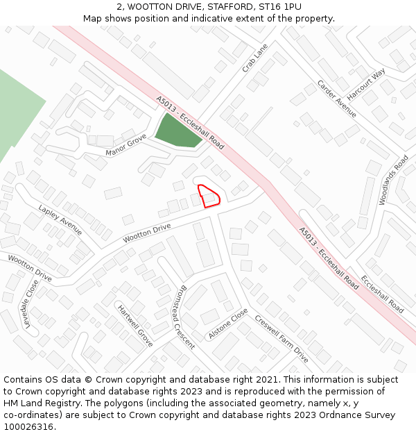 2, WOOTTON DRIVE, STAFFORD, ST16 1PU: Location map and indicative extent of plot