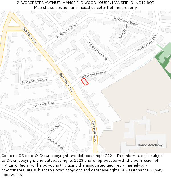 2, WORCESTER AVENUE, MANSFIELD WOODHOUSE, MANSFIELD, NG19 8QD: Location map and indicative extent of plot