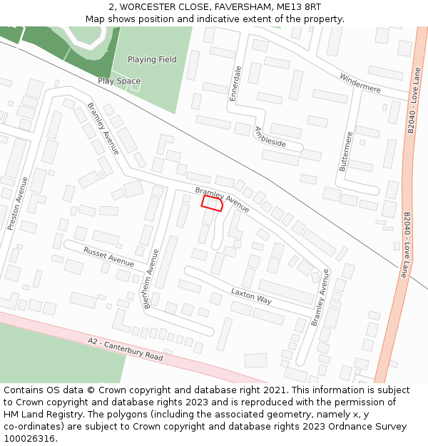 2, WORCESTER CLOSE, FAVERSHAM, ME13 8RT: Location map and indicative extent of plot