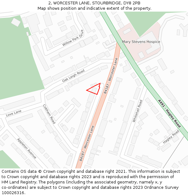 2, WORCESTER LANE, STOURBRIDGE, DY8 2PB: Location map and indicative extent of plot