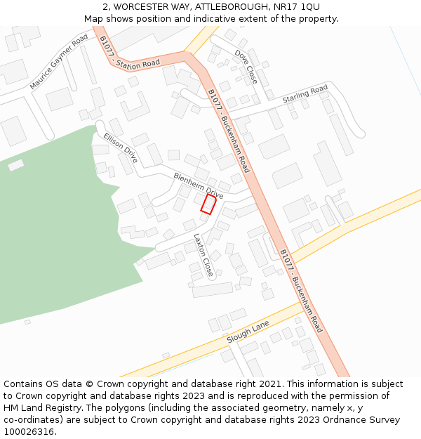 2, WORCESTER WAY, ATTLEBOROUGH, NR17 1QU: Location map and indicative extent of plot