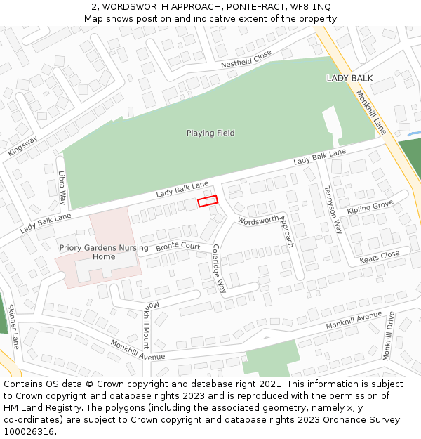 2, WORDSWORTH APPROACH, PONTEFRACT, WF8 1NQ: Location map and indicative extent of plot