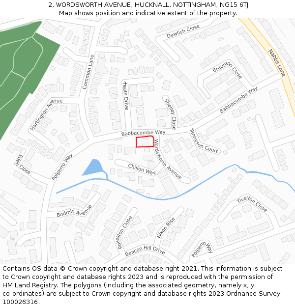 2, WORDSWORTH AVENUE, HUCKNALL, NOTTINGHAM, NG15 6TJ: Location map and indicative extent of plot
