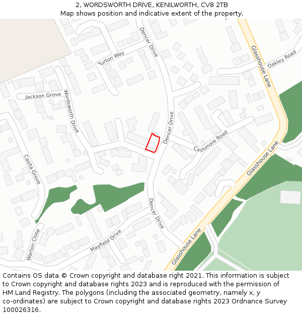 2, WORDSWORTH DRIVE, KENILWORTH, CV8 2TB: Location map and indicative extent of plot