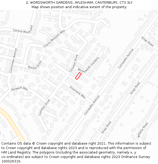 2, WORDSWORTH GARDENS, AYLESHAM, CANTERBURY, CT3 3LY: Location map and indicative extent of plot