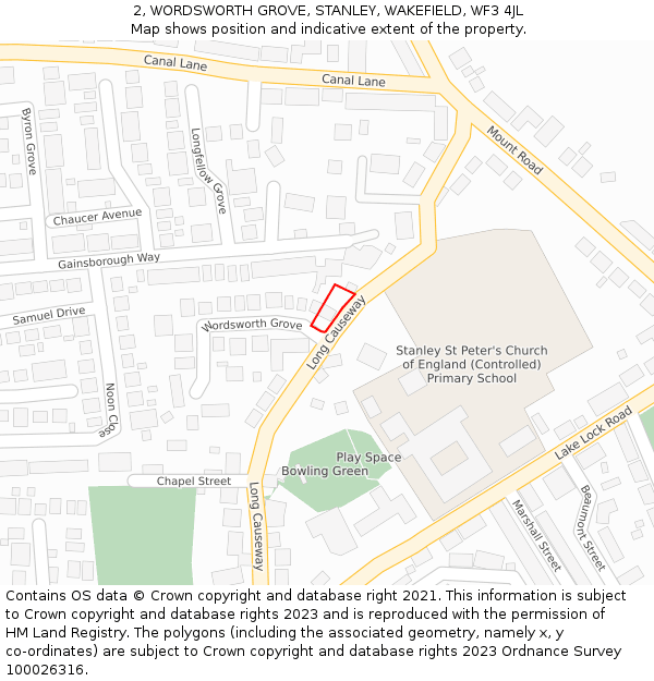 2, WORDSWORTH GROVE, STANLEY, WAKEFIELD, WF3 4JL: Location map and indicative extent of plot