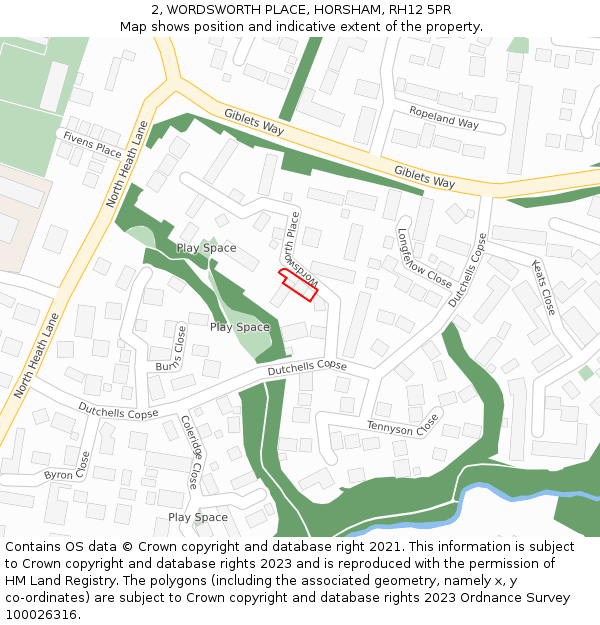 2, WORDSWORTH PLACE, HORSHAM, RH12 5PR: Location map and indicative extent of plot