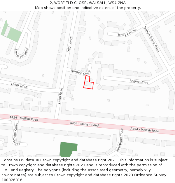 2, WORFIELD CLOSE, WALSALL, WS4 2NA: Location map and indicative extent of plot