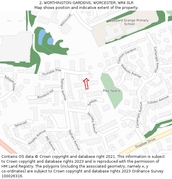 2, WORTHINGTON GARDENS, WORCESTER, WR4 0LR: Location map and indicative extent of plot