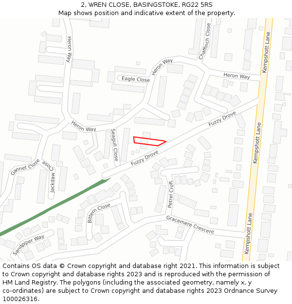 2, WREN CLOSE, BASINGSTOKE, RG22 5RS: Location map and indicative extent of plot