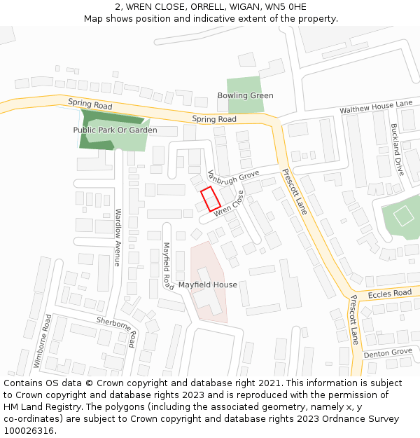 2, WREN CLOSE, ORRELL, WIGAN, WN5 0HE: Location map and indicative extent of plot