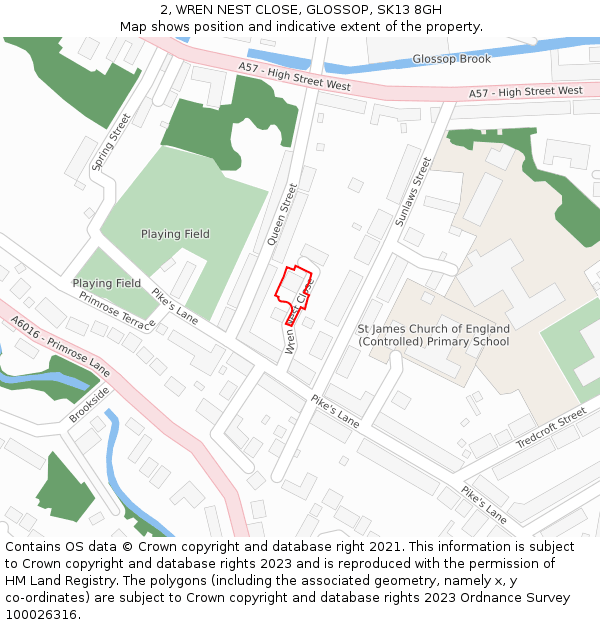 2, WREN NEST CLOSE, GLOSSOP, SK13 8GH: Location map and indicative extent of plot