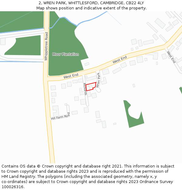 2, WREN PARK, WHITTLESFORD, CAMBRIDGE, CB22 4LY: Location map and indicative extent of plot