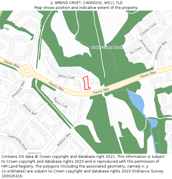 2, WRENS CROFT, CANNOCK, WS11 7LD: Location map and indicative extent of plot