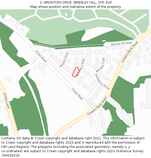 2, WRIGHTON DRIVE, BRIERLEY HILL, DY5 4UP: Location map and indicative extent of plot