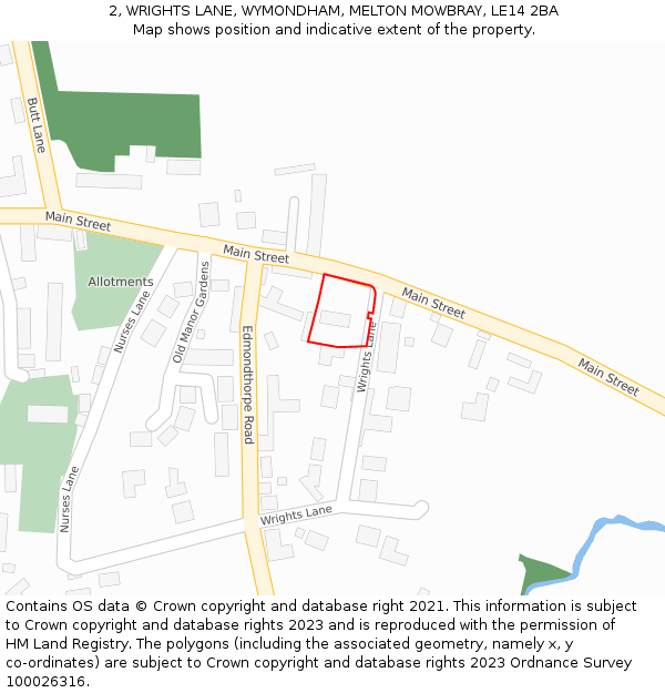 2, WRIGHTS LANE, WYMONDHAM, MELTON MOWBRAY, LE14 2BA: Location map and indicative extent of plot