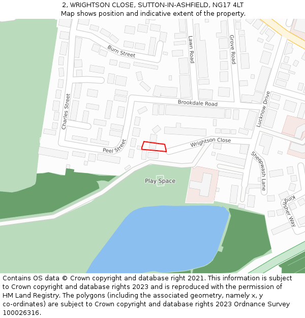 2, WRIGHTSON CLOSE, SUTTON-IN-ASHFIELD, NG17 4LT: Location map and indicative extent of plot