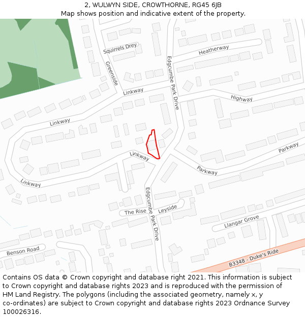 2, WULWYN SIDE, CROWTHORNE, RG45 6JB: Location map and indicative extent of plot
