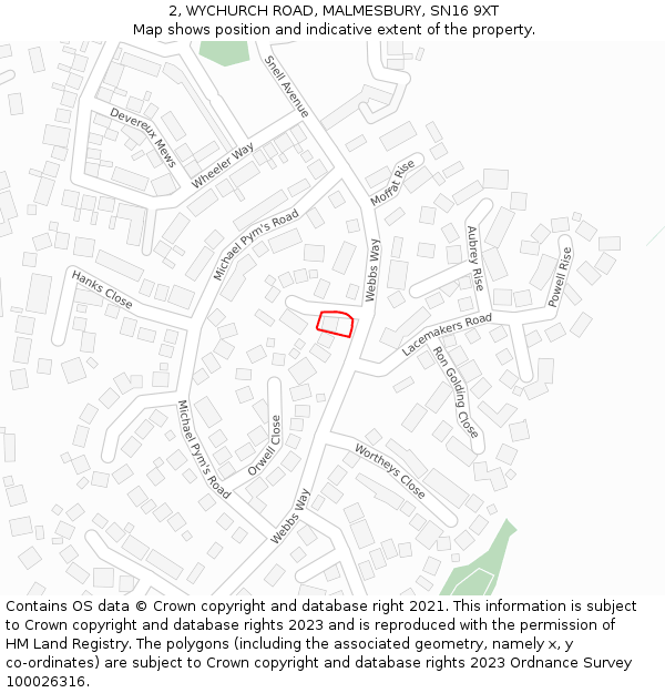 2, WYCHURCH ROAD, MALMESBURY, SN16 9XT: Location map and indicative extent of plot