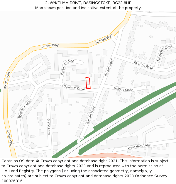 2, WYKEHAM DRIVE, BASINGSTOKE, RG23 8HP: Location map and indicative extent of plot