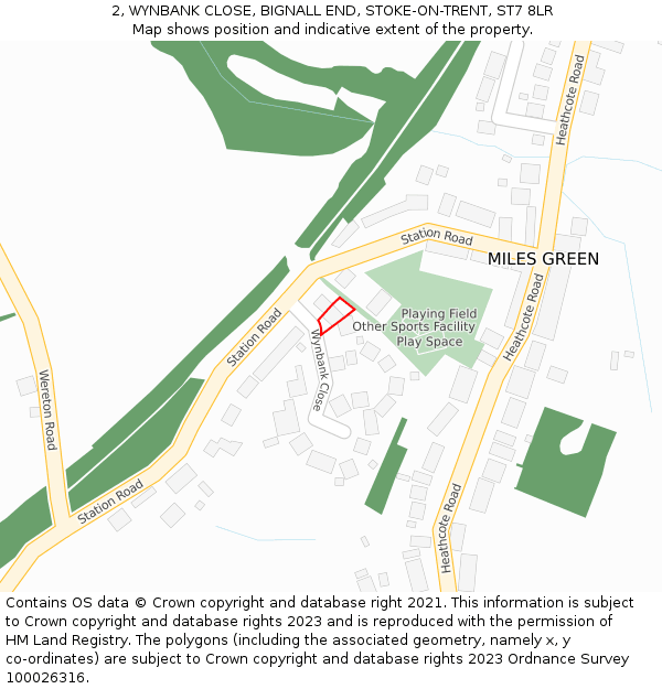 2, WYNBANK CLOSE, BIGNALL END, STOKE-ON-TRENT, ST7 8LR: Location map and indicative extent of plot