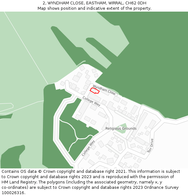 2, WYNDHAM CLOSE, EASTHAM, WIRRAL, CH62 0DH: Location map and indicative extent of plot