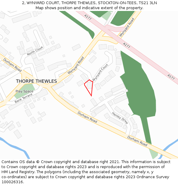 2, WYNYARD COURT, THORPE THEWLES, STOCKTON-ON-TEES, TS21 3LN: Location map and indicative extent of plot